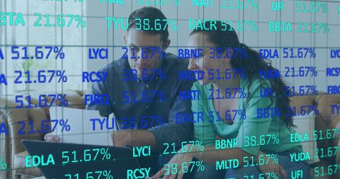 Couple Analyzing Financial Stocks on Laptop with Data Overlay - Download Free Stock Images Pikwizard.com
