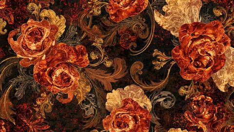 Baroque Floral Luxembourg Pattern in Red and Gold