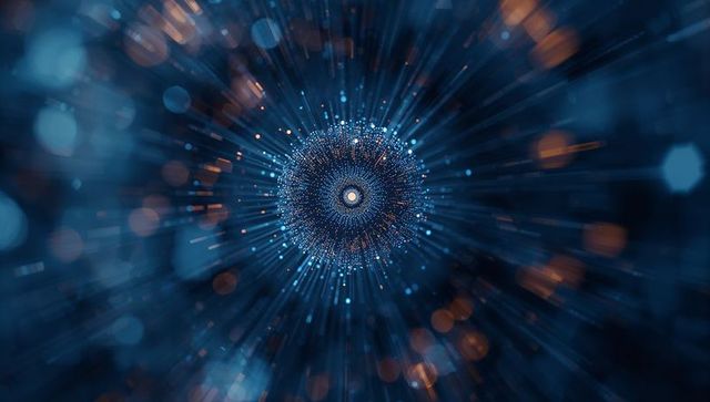 Futuristic digital vortex radiating with energy and light