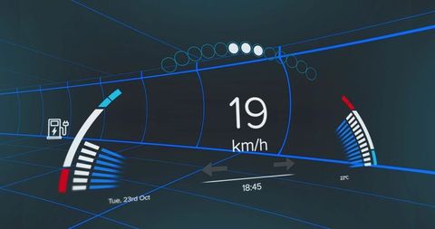 Futuristic Digital Speedometer Interface Display with Navigation