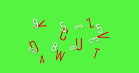 Abstract moving letters and numbers on green background