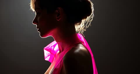 Silhouette of Model in Studio with Pink Gossamer Scarf