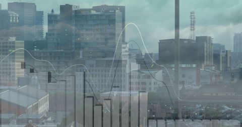 Financial Growth Trends Overlaid on Urban Skyscraper Cityscape