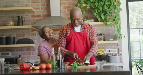 Senior Couple Joyfully Cooking Together in Modern Kitchen