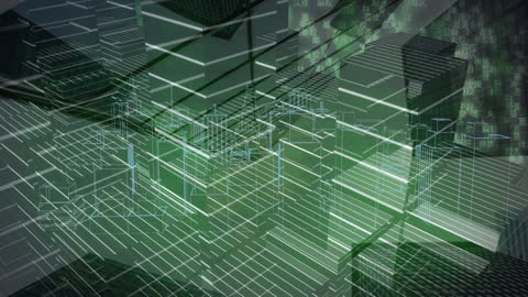 Futuristic Tech City Model with Digital Data Overlays