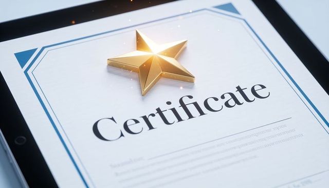 Displaying gold star certificate on tablet screen celebrating achievement and recognition