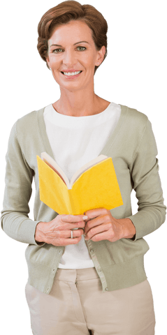 Confident Happy Woman Holding Book Showing Leadership Expression Transparent