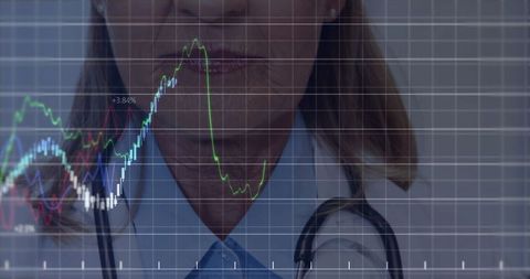 Doctor Analyzing Data in Digital Medical Laboratory with Grid Overlay