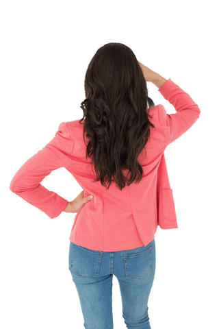 Transparent Fashion Confident Brunette Back View Stylish Attire