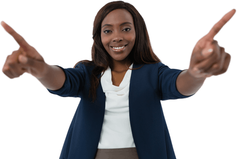 Transparent Businesswoman Gesturing Towards Future Success
