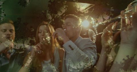 Group of Friends Celebrating with Wine at Evening Gathering