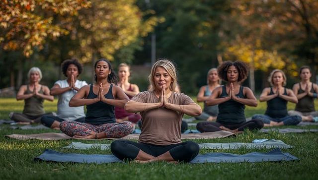 Diverse Women Practicing Group Meditation in Park