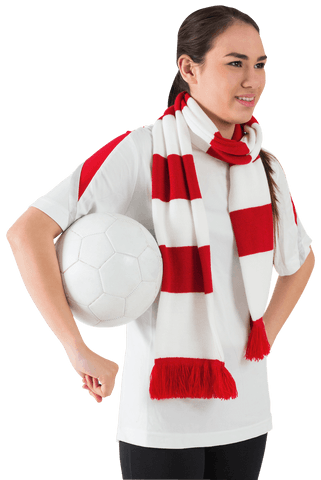 Transparent Young Female Soccer Fan Holding Ball Celebrating