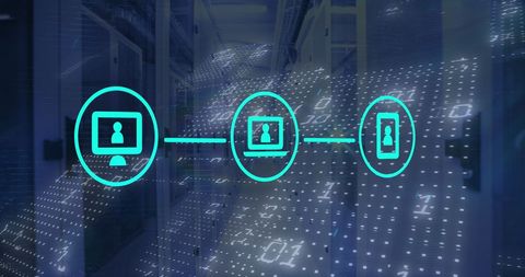 Digital Icons in Network Overlaid on Server Room Environment - Download Free Stock Images Pikwizard.com
