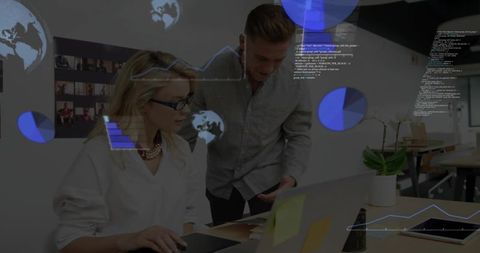 Team Collaboration in Modern Office with Digital Elements