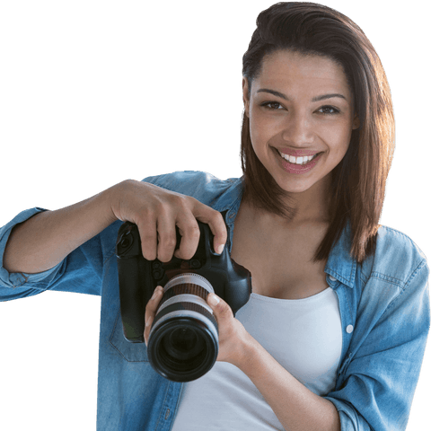 Transparent Image of Smiling Female Photographer with Camera - Download Free Stock Videos Pikwizard.com