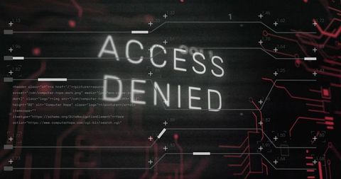 Access denied on digital screen with red circuitry overlay