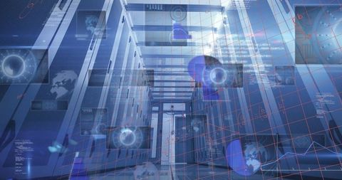 futuristic data center corridor with holographic display - Download Free Stock Images Pikwizard.com