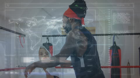 Futuristic Gym Training with Digital Interface Overlay