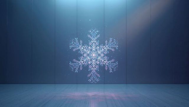 Glowing Snowflake Hologram in Futuristic Studio Environment