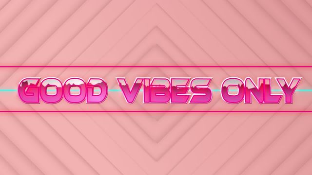 Text graphic features 'Good Vibes Only' in retro, neon style over geometric diamond shapes. Ideal for presentations, motivational content, retro-themed designs, digital interfaces related to positivity or 80s styling. Effective for social media graphics, gaming backgrounds or digital banners.