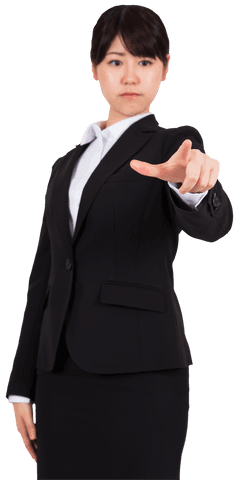 Transparent Serious Asian Businesswoman Pointing Confidently