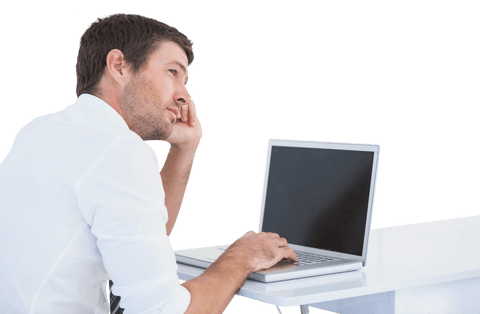 Transparent Background: Thoughtful Businessman Using Laptop - Download Free Stock Videos Pikwizard.com