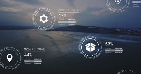 Futuristic Data Interface over Scenic Landscape with Circuit Overlays