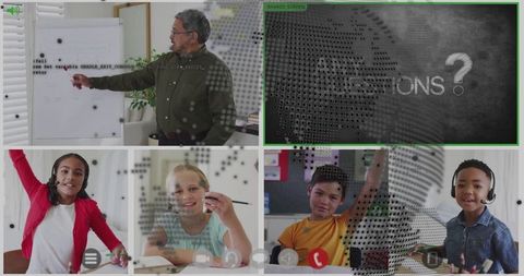 Interactive Online Learning Experience with Diverse Students Raising Hands