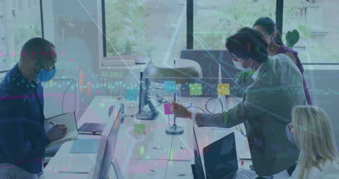 Diverse Business Team Collaborating with Digital Data Overlay