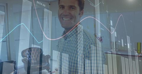 Smiling Businessman with Financial Data Overlay