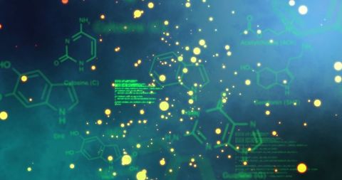 Abstract chemical structures with digital data and light particles