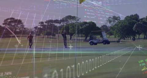 Golfers Enjoying Game with Financial Growth Chart Overlay