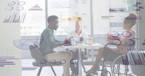Diverse Team Strategizing with Digital Data Graphics Overlay - Download Free Stock Images Pikwizard.com