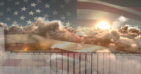 American Flag in Sky Over Sunset Clouds Symbolizing Freedom - Download Free Stock Images Pikwizard.com