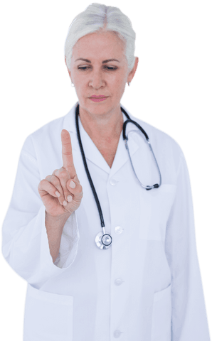 Senior female doctor engaging with transparent display technology