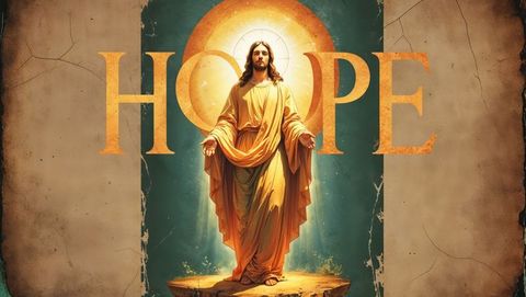 Luminous sacred jesus figure with astral background and inspiring message