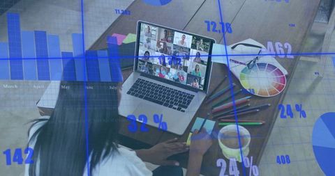 Virtual Team Meeting Overlaid with Analytics Graphics