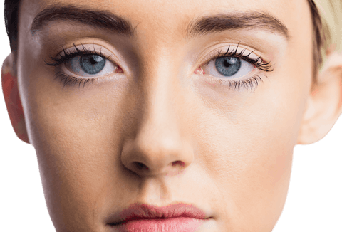 Transparent focusing look of blonde woman in studio