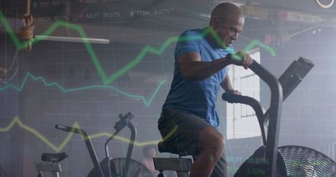 Athletic achievement: african american man training with data overlay