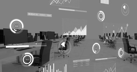 business office with virtual financial data overlays - Download Free Stock Images Pikwizard.com