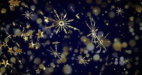 Golden Stars and Snowflakes on Dark Festive Background