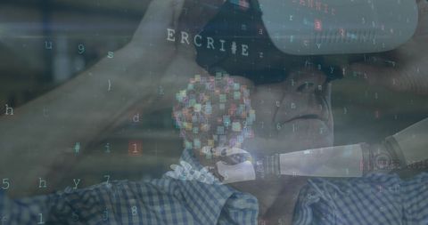 Senior Man Immersed in Virtual Reality Concept with Digital Data Overlay - Download Free Stock Images Pikwizard.com