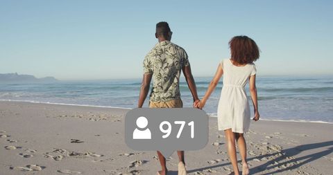 African American Couple Walking on Beach with Social Media Icons - Download Free Stock Images Pikwizard.com