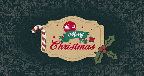 Festive Merry Christmas Greeting with Candy Cane and Holly