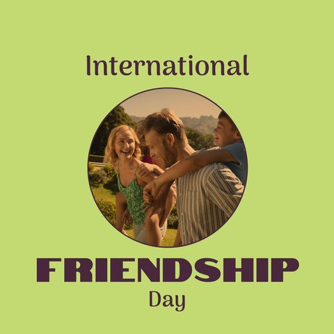 Joyful family celebrating international friendship day outdoors