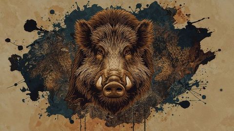 Wild Boar Portrait with Abstract Splash on Canvas