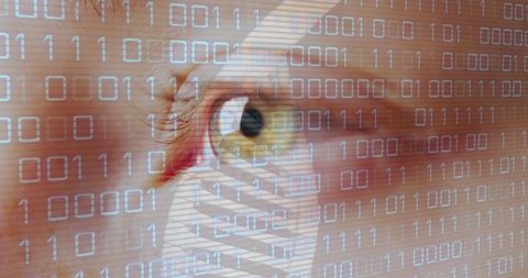 Binary Code and DNA Strand Overlay on Eye: Digital Medicine Concept