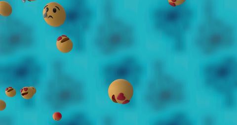 Falling Emoji Illustration on Blue Background