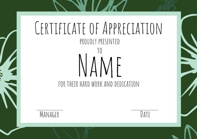 Certificate of Appreciation with Green Floral Border - Download Free Stock Templates Pikwizard.com